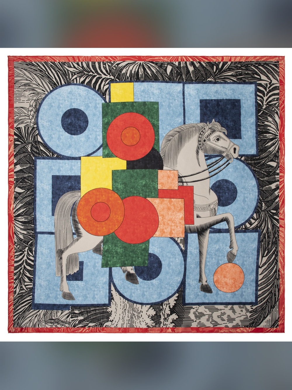 Hermès-Inspired Real Mulberry Silk Geometric Horse Wall Art Print - Multicolor